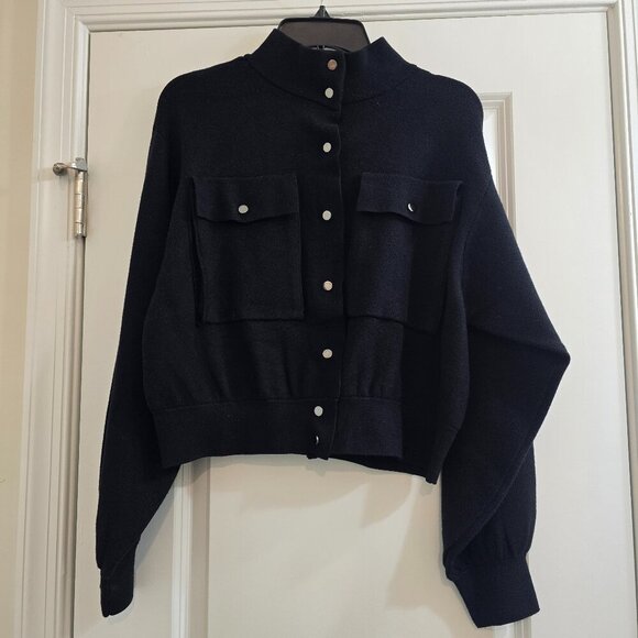 Marled Sweater Jacket - Black with Silver Buttons - Picture 2 of 8